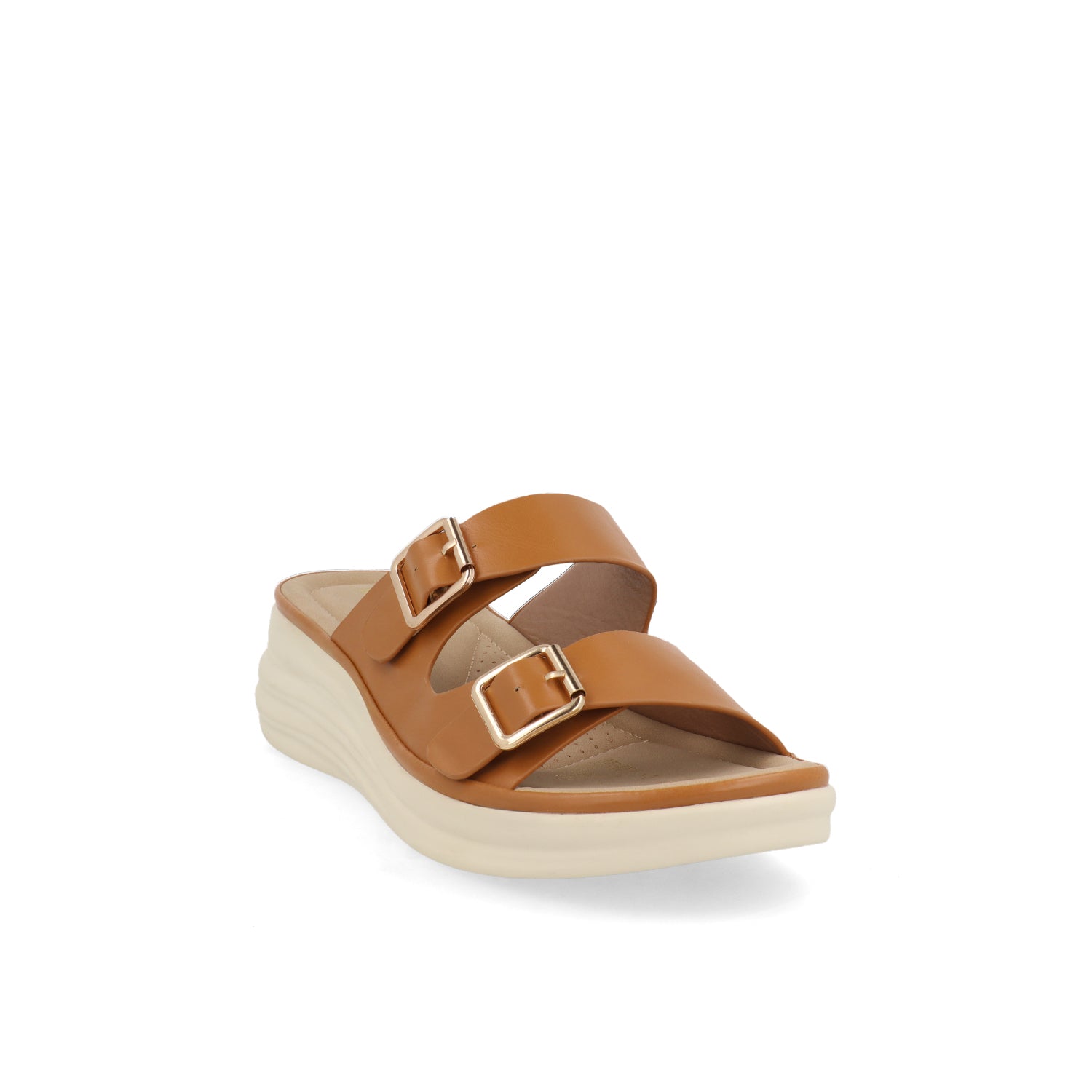 Sandalia Casual Vazza color Camel para Mujer con doble Hebilla