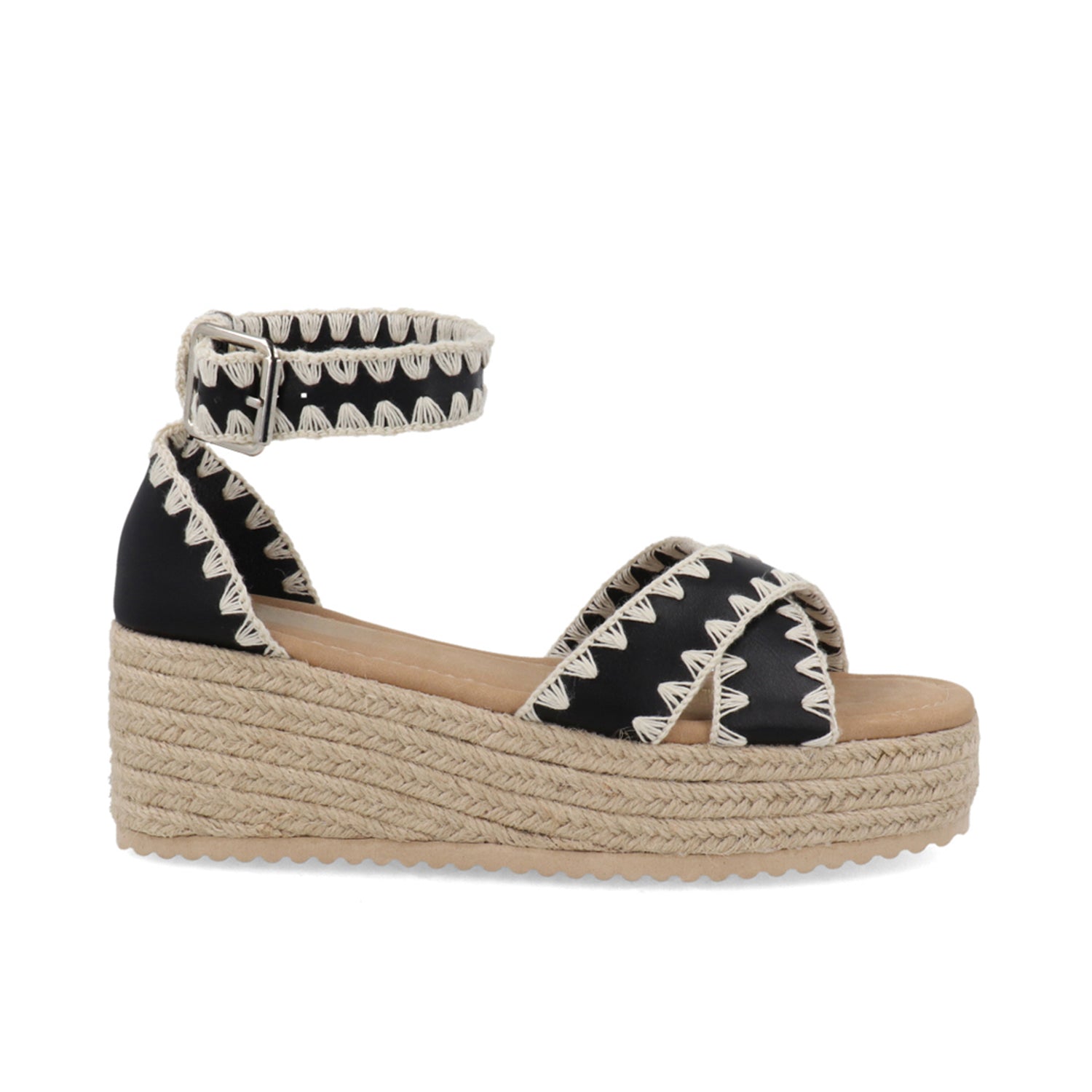 Sandalia Piso Vazza color Negro para Mujer con detalles tejidos