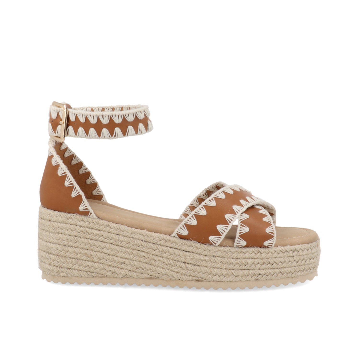 Sandalia Piso Vazza color Camel para Mujer con detalle tejido