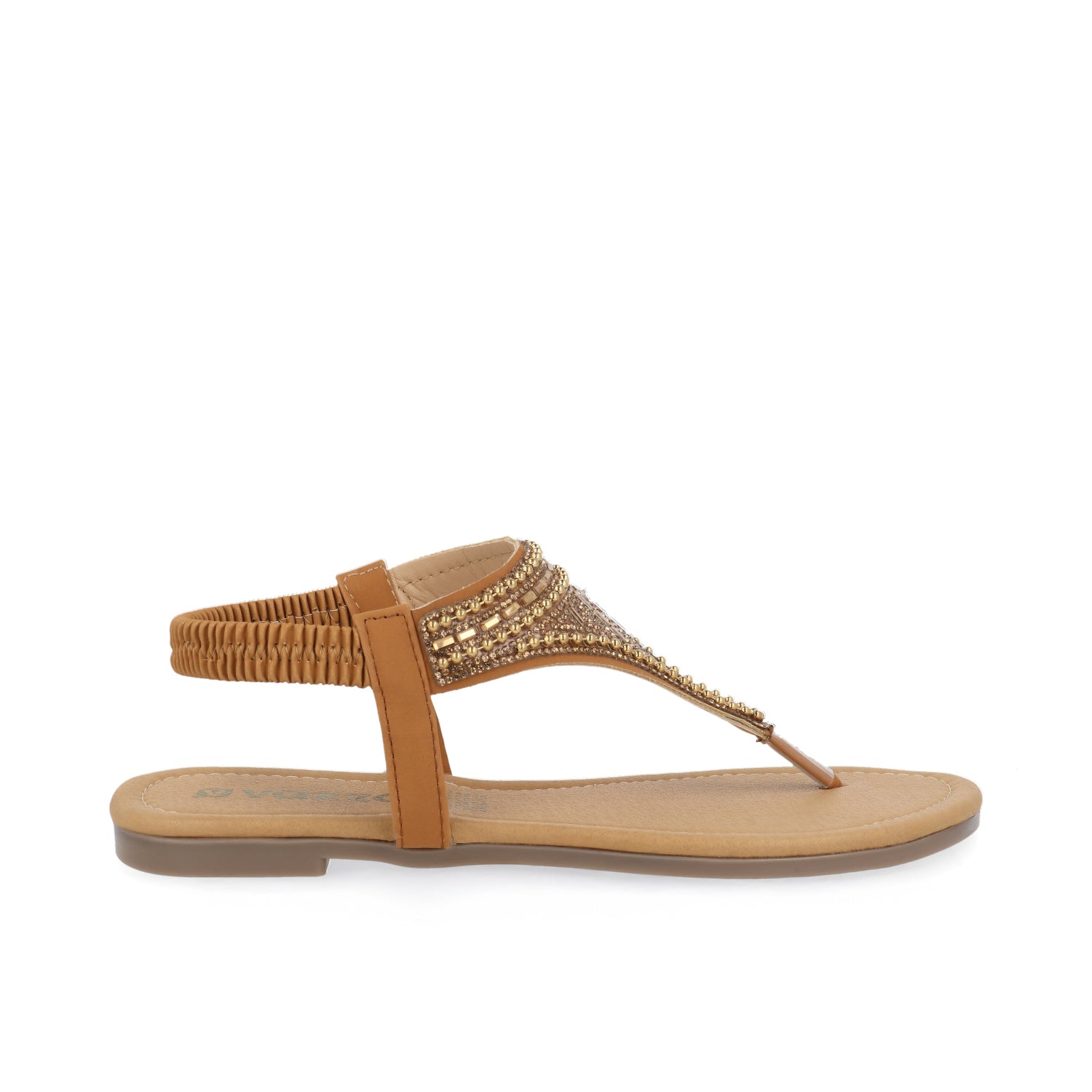 Sandalia Casual Vazza color Tan para Mujer con chinela de Pedrería