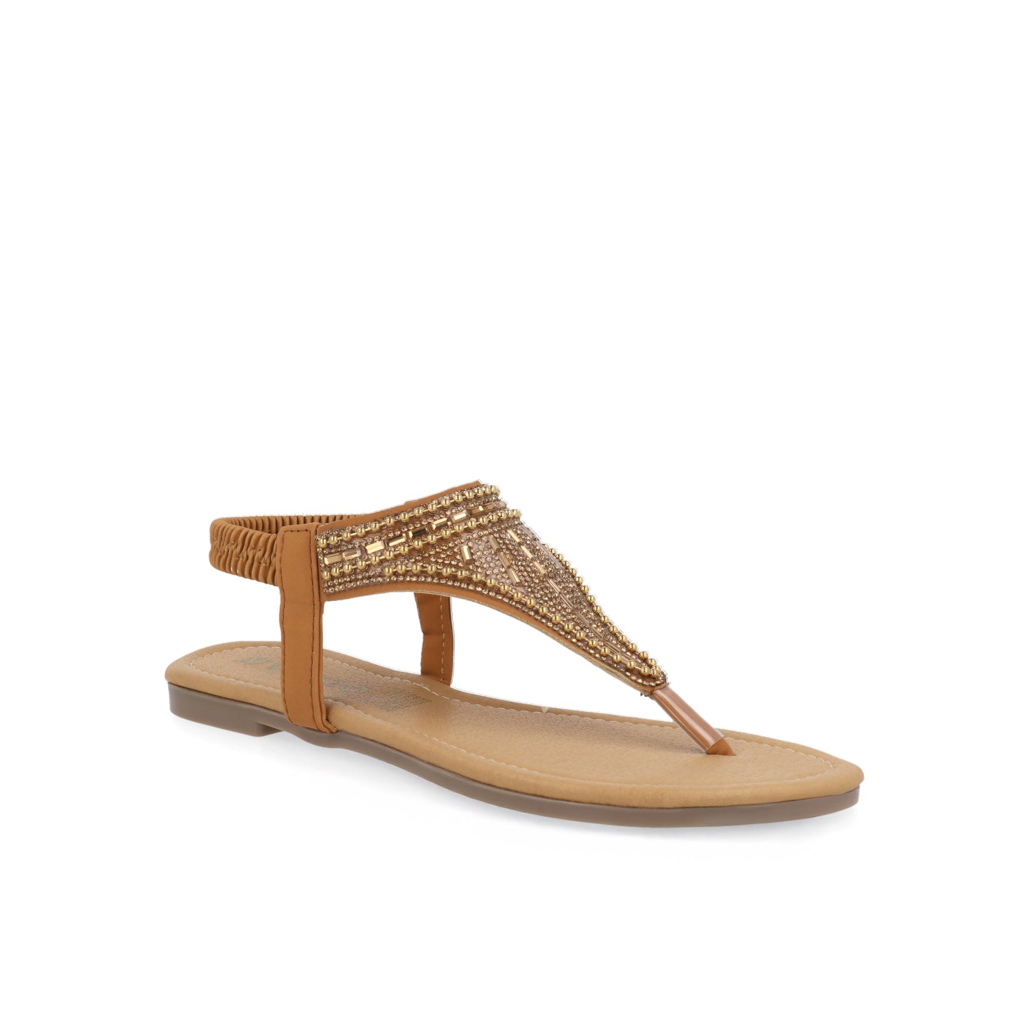 Sandalia Casual Vazza color Tan para Mujer con chinela de Pedrería