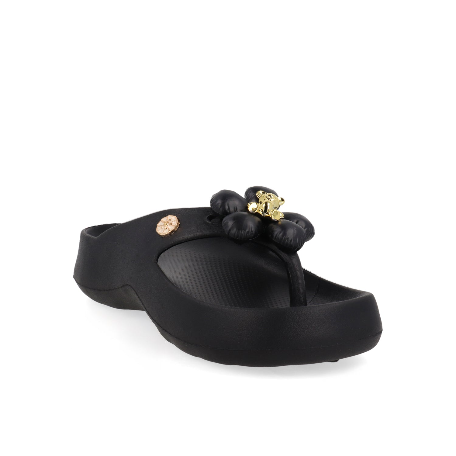 Sandalia de Playa Vazza color Negro para Mujer con detalle de Oso