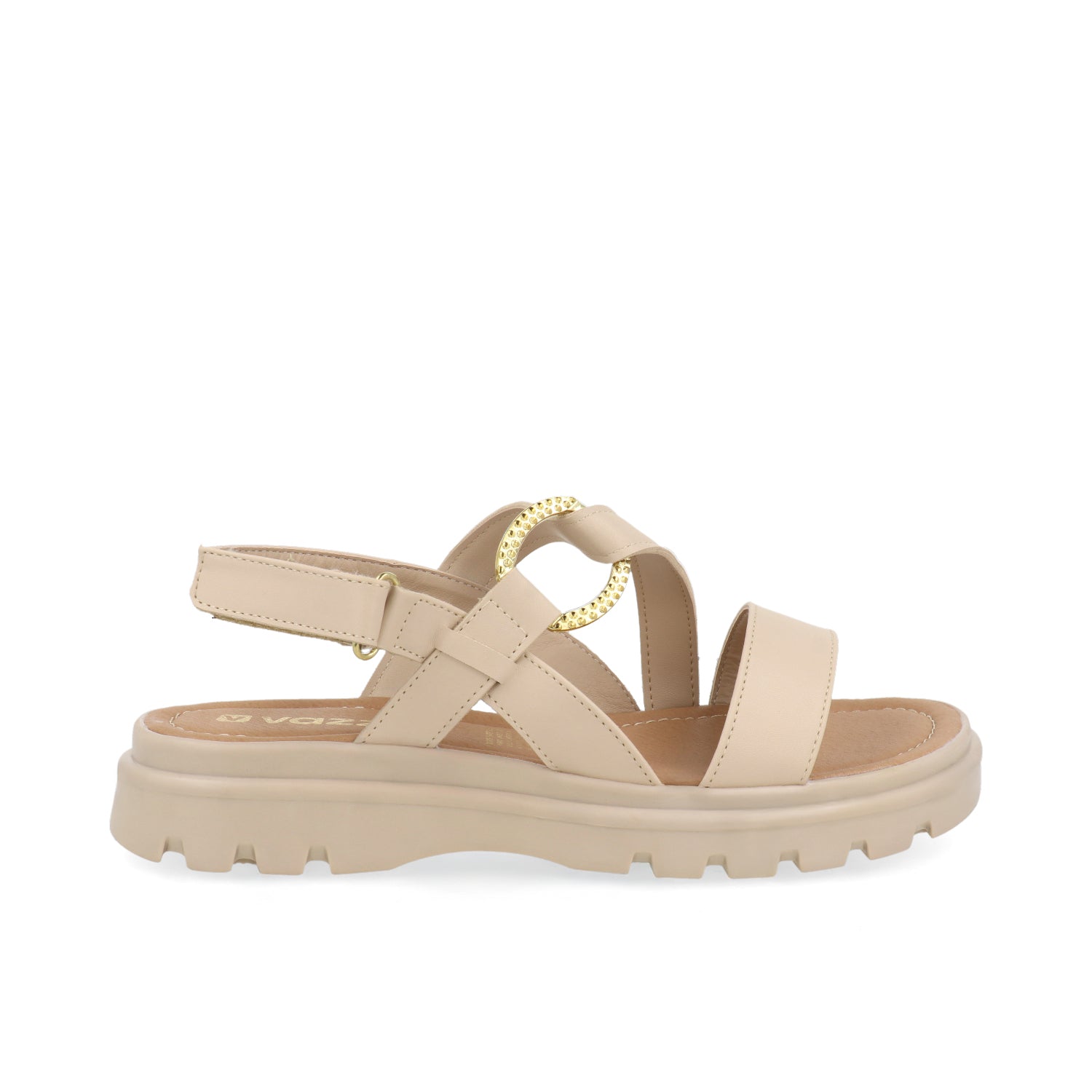 Sandalia Casual Vazza color Beige para Mujer con detalle Dorado