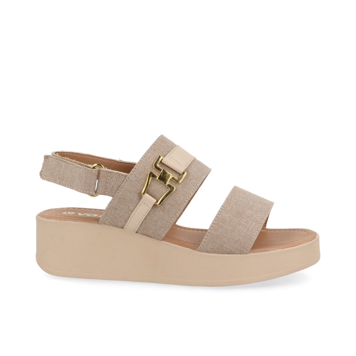 Sandalia Casual Vazza color Beige para Mujer con detalle dorado