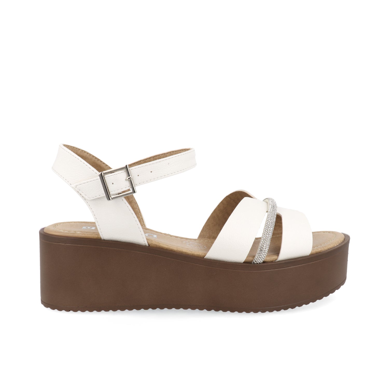 Sandalia Casual Vazza color Blanco para Mujer con detalle plateado