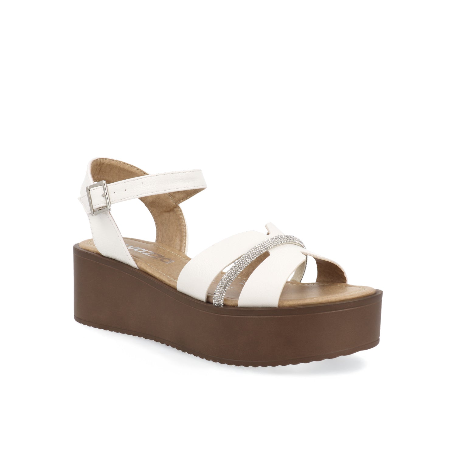 Sandalia Casual Vazza color Blanco para Mujer con detalle plateado