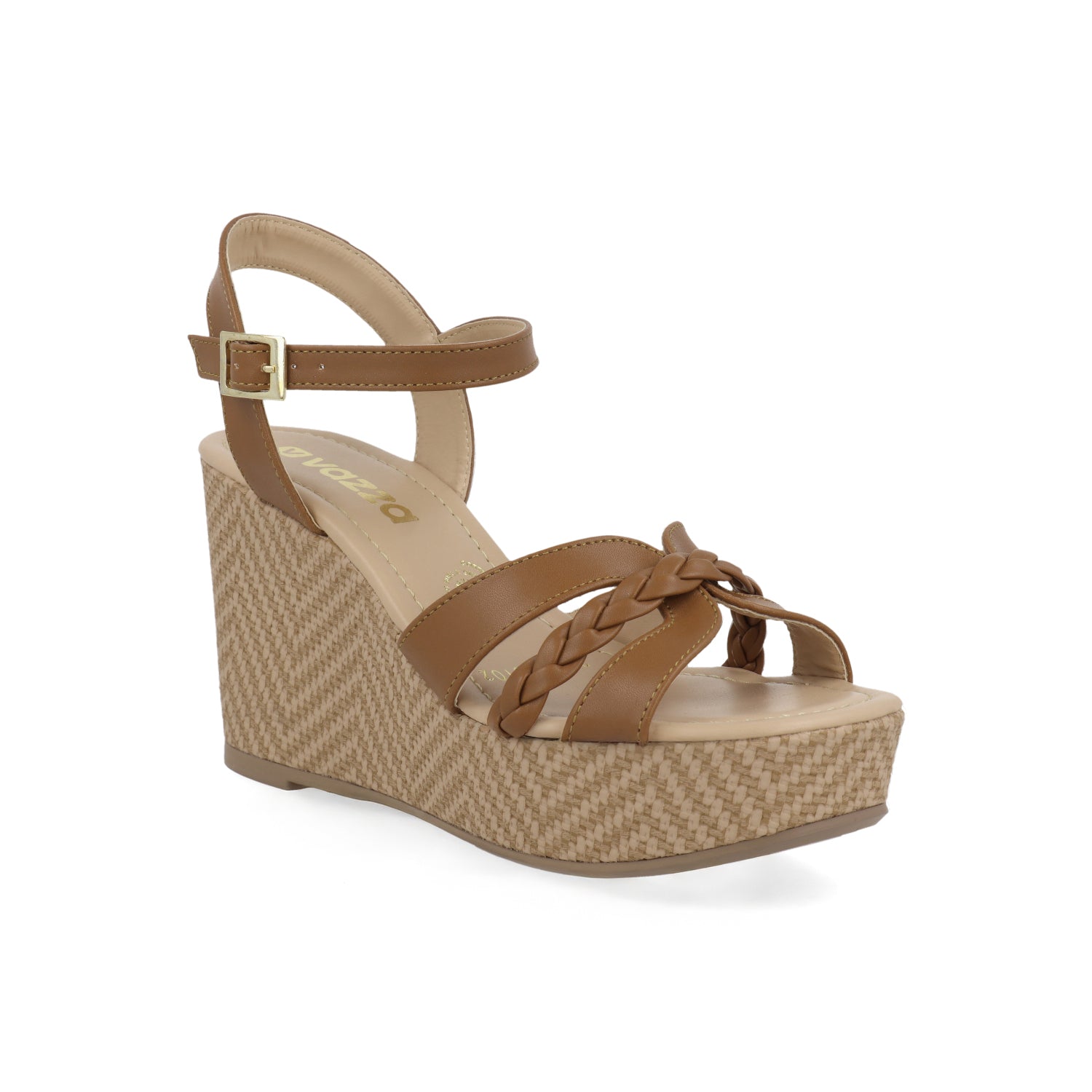 Sandalia Casual Vazza color Camel para Mujer con detalle de chinela trenzada