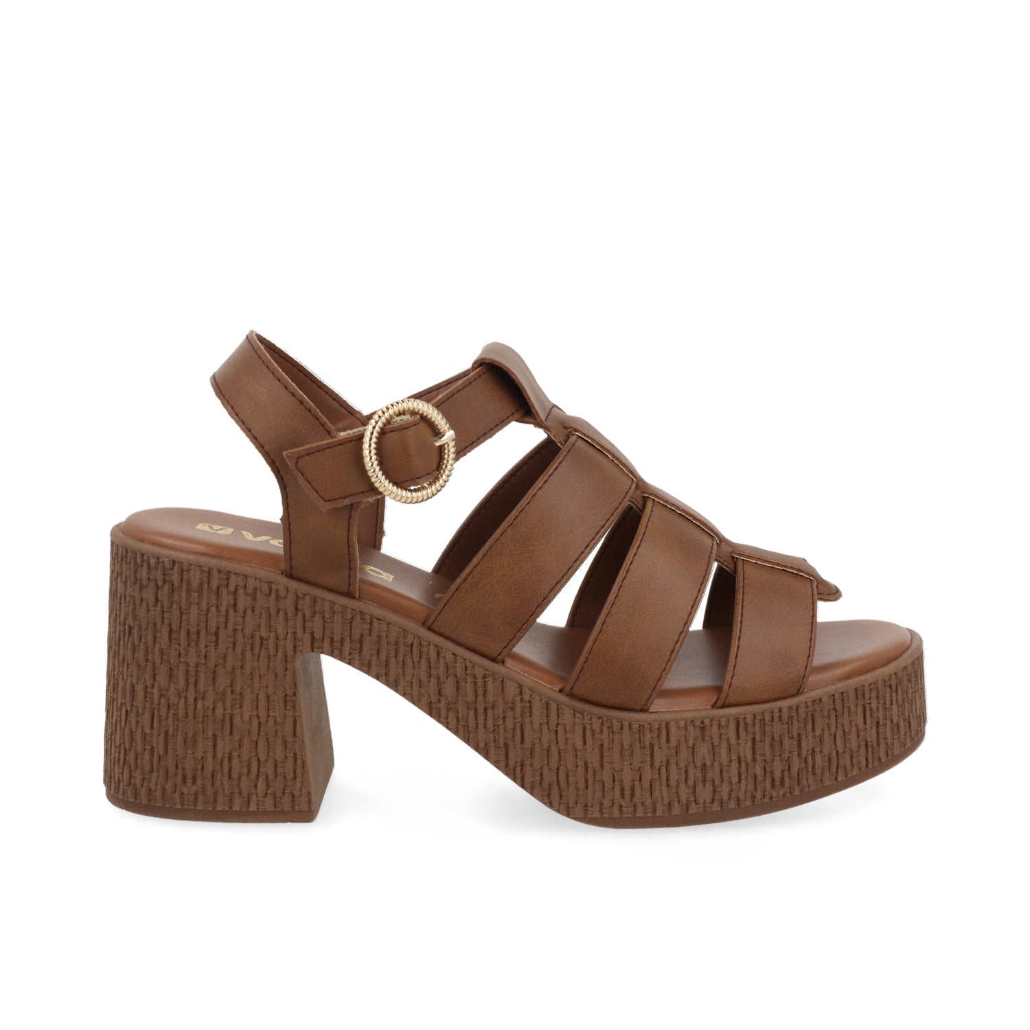 Sandalia Casual de tacon Vazza color Camel para Mujer