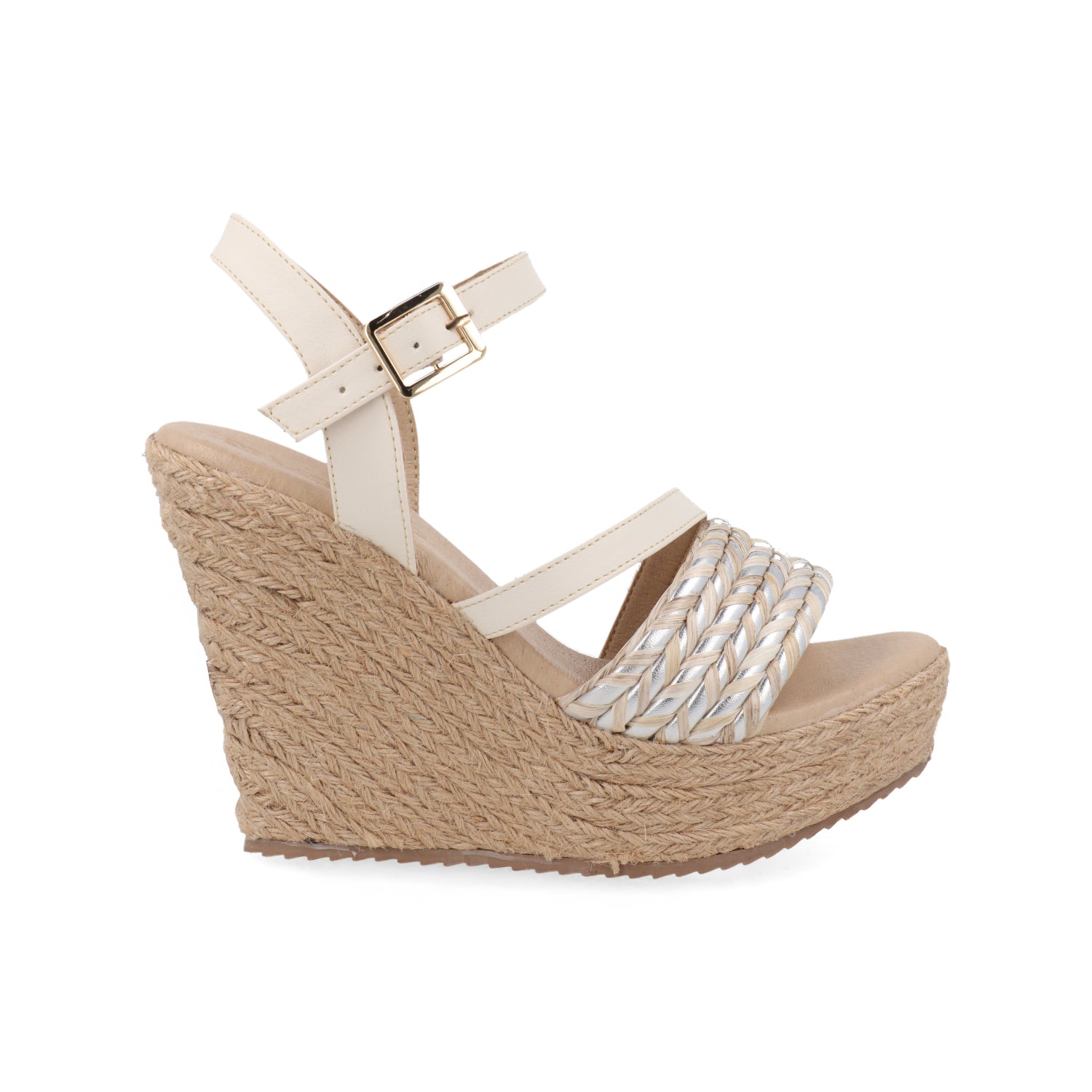 Sandalia Casual Vazza color Latte para Mujer con plataforma y detalles de yute
