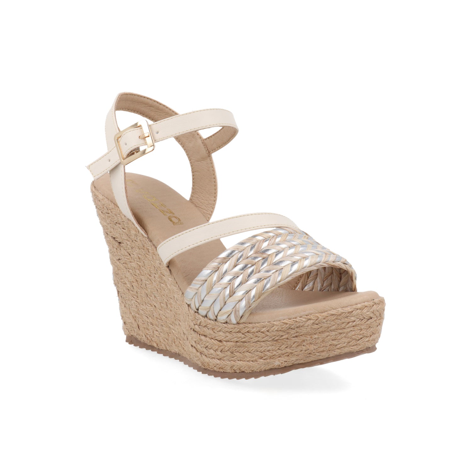 Sandalia Casual Vazza color Latte para Mujer con plataforma y detalles de yute