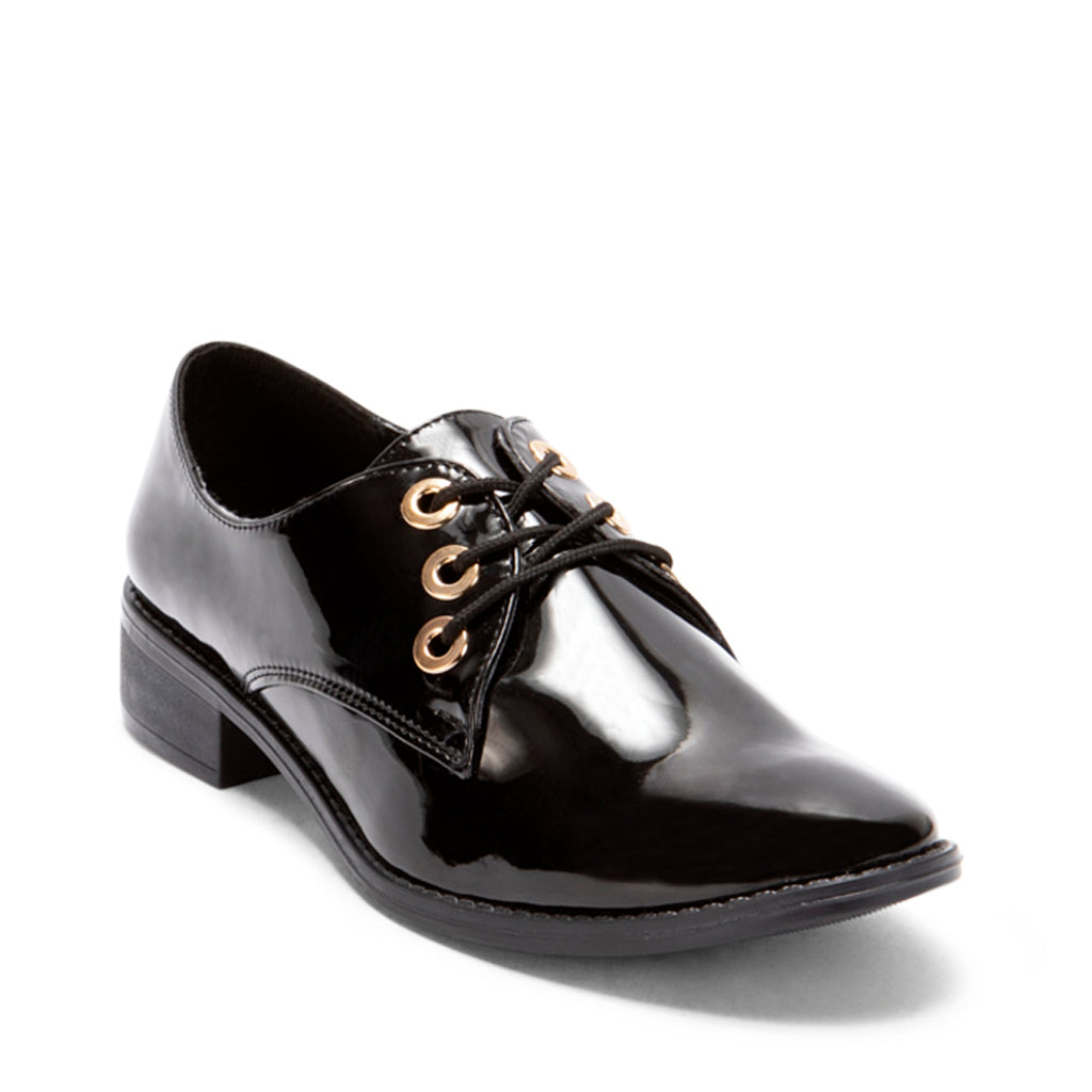 Sin paso cortador Zapato Escolar estilo bostoniano para mujer de charol color negro –  VazzaShoes