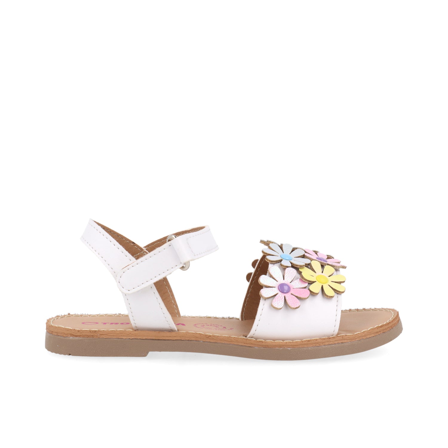 Sandalia Casual Vazza color Blanco para niña con detalle de flores