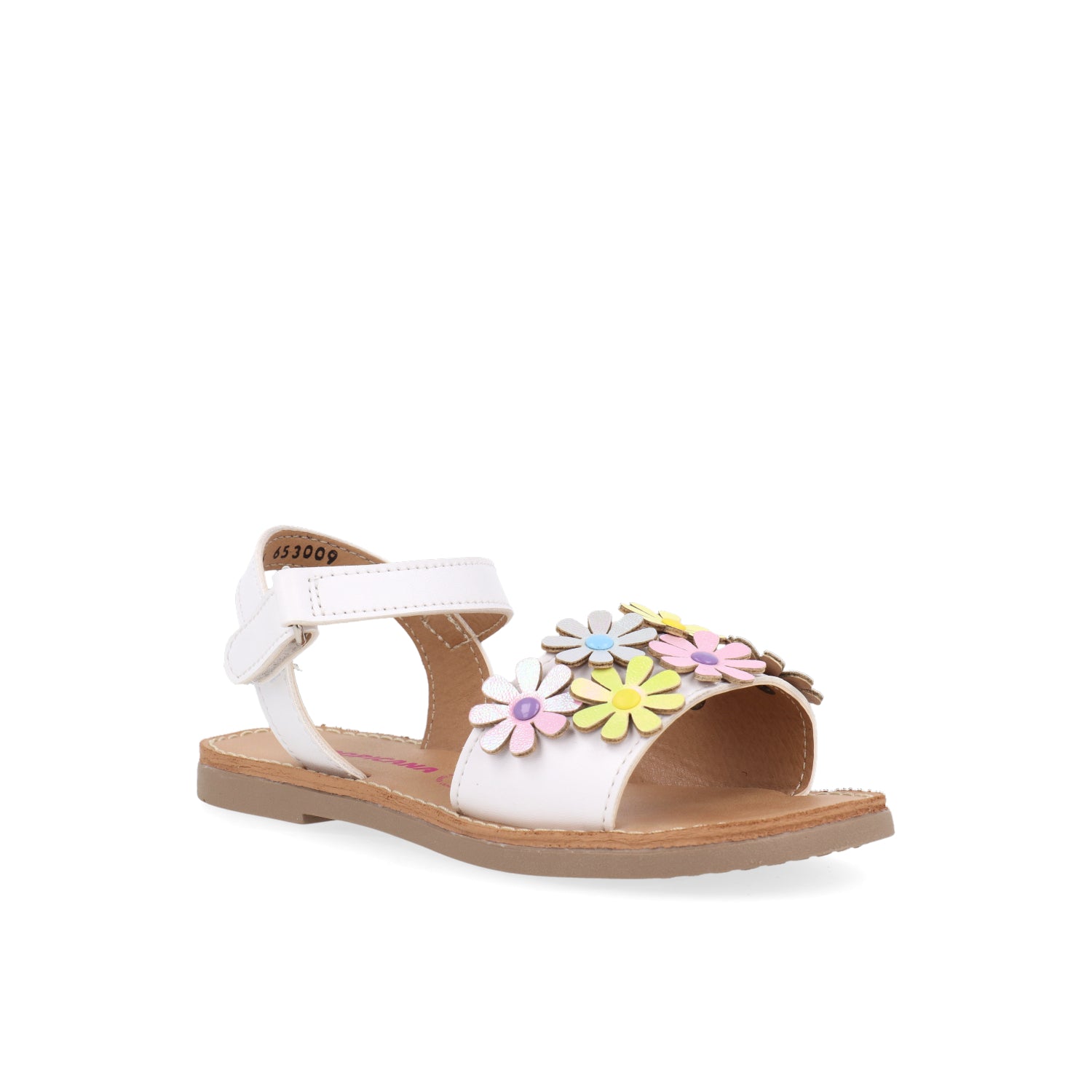 Sandalia Casual Vazza color Blanco para niña con detalle de flores
