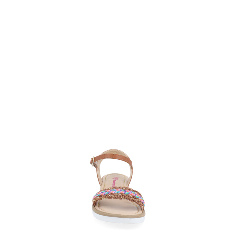 Sandalia de tacón bajo Vazza color café con diseño bordado para Jr. niña