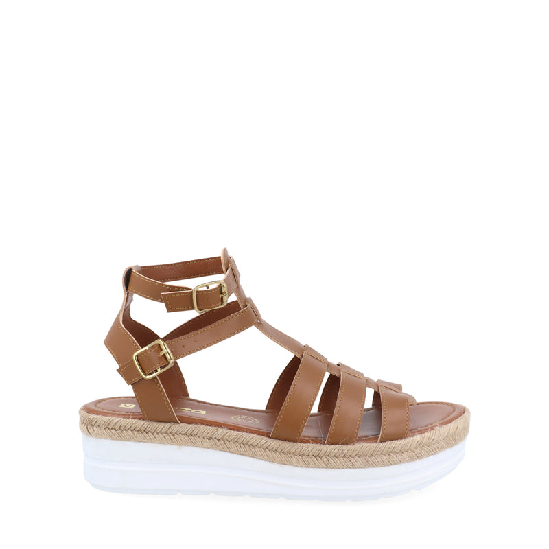 Sandalia Casual Vazza color Camel decorado con yute para Mujer